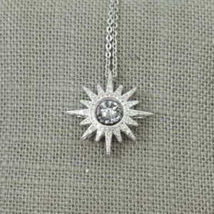White Topaz .17 TW Diamond Burst Pendant 18" Sterling Silver Necklace NEW w/TAG